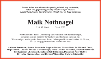 Traueranzeige von Maik Nothnagel von Südthüringer Presse