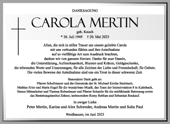 Traueranzeige von Carola Mertin von Südthüringer Presse