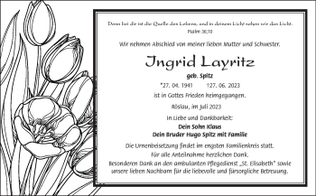 Traueranzeige von Ingrid Layritz von Frankenpost
