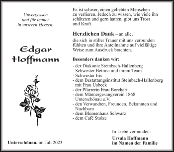 Traueranzeige von Edgar Hoffmann von Südthüringer Presse