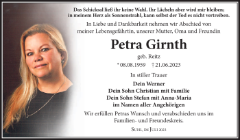 Traueranzeige von Petra Girnth von Südthüringer Presse