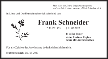 Traueranzeige von Frank Schneider von Südthüringer Presse