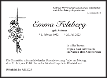 Traueranzeige von Emma Felsberg von Südthüringer Presse