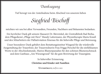 Traueranzeige von Siegfried Bischoff von Südthüringer Presse