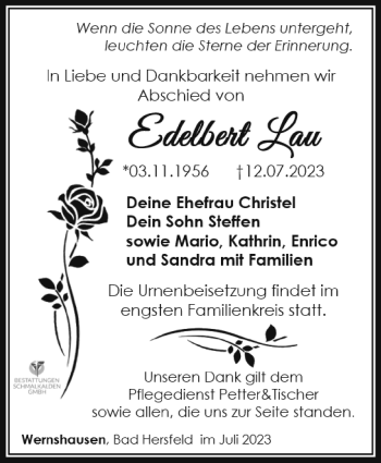 Traueranzeige von Edelbert Lau von Südthüringer Presse