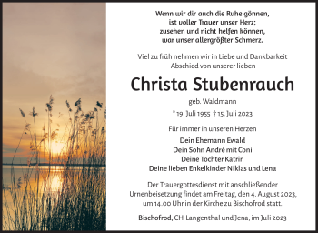 Traueranzeige von Christa Stubenrauch von Südthüringer Presse