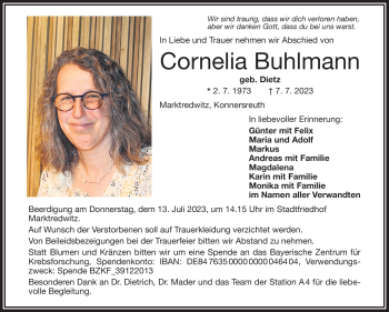 Traueranzeige von Cornelia Buhlmann von Frankenpost