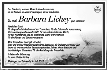 Traueranzeige von Barbara Lichey von Südthüringer Presse