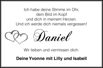 Traueranzeige von Daniel Burkhardt von Südthüringer Presse