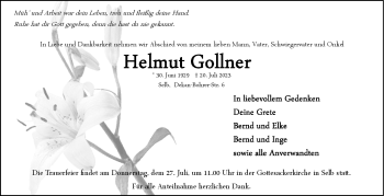 Traueranzeige von Helmut Gollner von Frankenpost