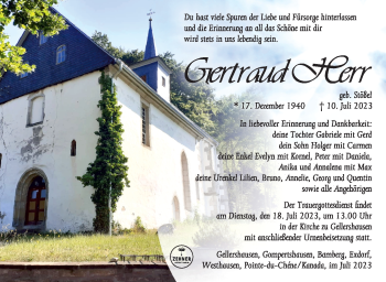 Traueranzeige von Gertraud Herr von Südthüringer Presse