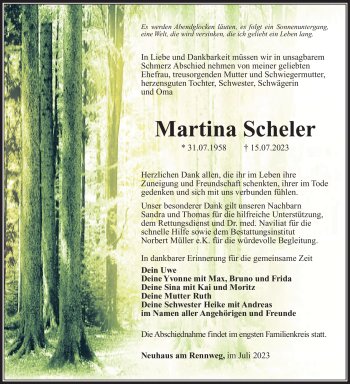 Traueranzeige von Martina Scheler von Südthüringer Presse