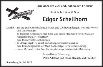 Traueranzeige von Edgar Schellhorn von Südthüringer Presse