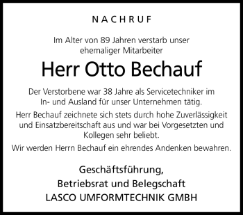 Traueranzeige von Otto Bechauf von Neue Presse Coburg