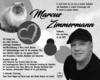 Traueranzeige von Marcus Zimmermann von Südthüringer Presse