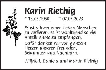 Traueranzeige von Karin Riethig von Südthüringer Presse