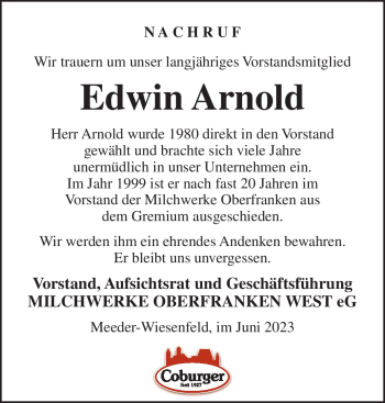 Traueranzeige von Edwin Arnold von Neue Presse Coburg