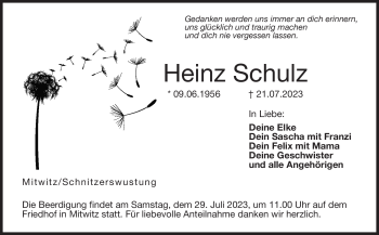Traueranzeige von Heinz Schulz von Neue Presse Coburg