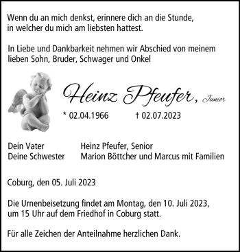 Traueranzeige von Heinz Pfeufer von Neue Presse Coburg