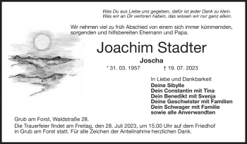 Traueranzeige von Joachim Stadter von Neue Presse Coburg