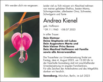 Traueranzeige von Andrea Kienel von Südthüringer Presse