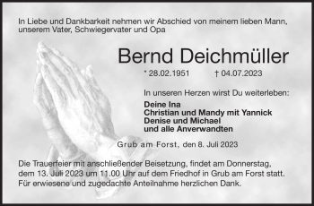 Traueranzeige von Bernd Deichmüller von Neue Presse Coburg