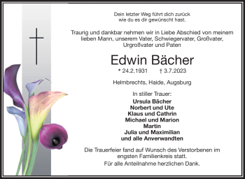 Traueranzeige von Edwin Bächer von Frankenpost