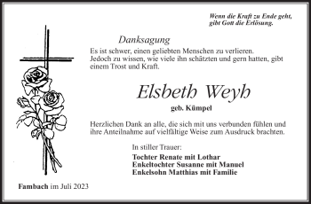 Traueranzeige von Elsbeth Weyh von Südthüringer Presse