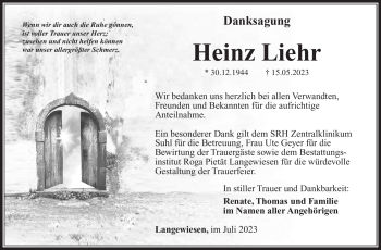 Traueranzeige von Heinz Liehr von Südthüringer Presse