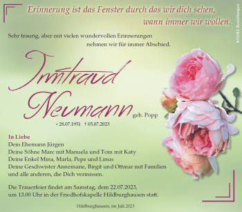 Traueranzeige von Irmtraud Neumann von Südthüringer Presse