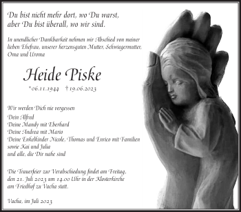 Traueranzeige von Heide Piske von Südthüringer Presse