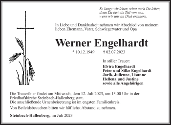 Traueranzeige von Werner Engelhardt von Südthüringer Presse