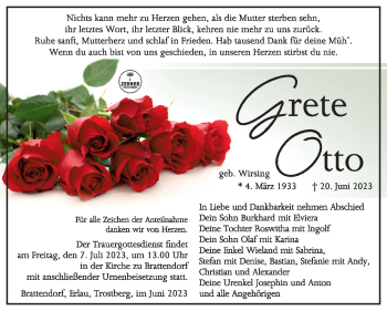 Traueranzeige von Grete Otto von Südthüringer Presse
