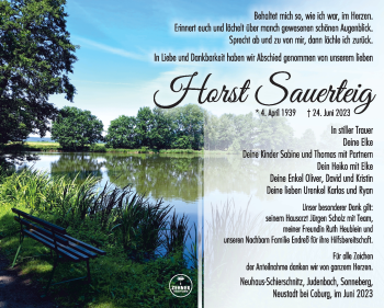 Traueranzeige von Horst Sauerteig von Südthüringer Presse