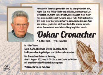 Traueranzeige von Oskar Cronacher von Südthüringer Presse