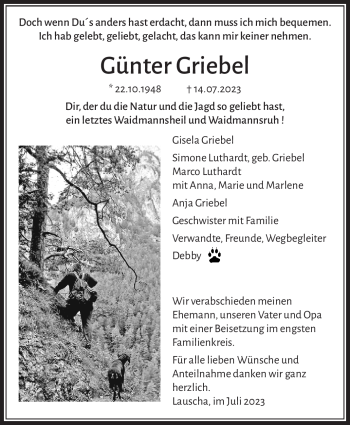 Traueranzeige von Günter Griebel von Südthüringer Presse