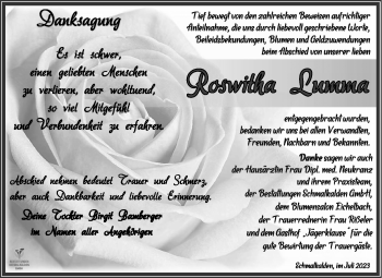 Traueranzeige von Roswitha Lumma von Südthüringer Presse
