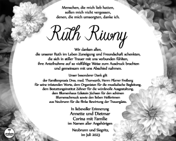 Traueranzeige von Ruth Riwny von Südthüringer Presse