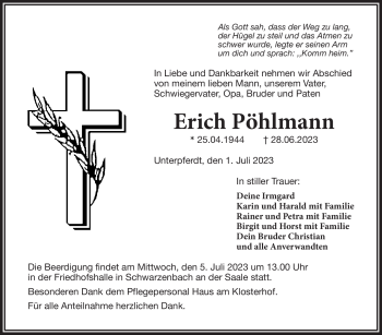 Traueranzeige von Erich Pöhlmann von Frankenpost