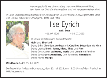 Traueranzeige von Ilse Eyrich von Neue Presse Coburg