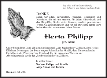 Traueranzeige von Herta Philipp von Südthüringer Presse