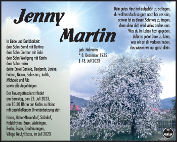 Traueranzeige von Jenny Martin von Südthüringer Presse