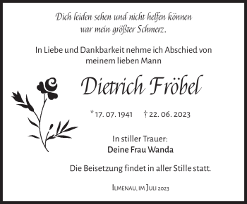 Traueranzeige von Dietrich Fröbel von Südthüringer Presse