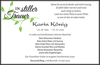 Traueranzeige von Karin König von Südthüringer Presse