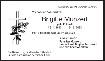 Traueranzeige von Brigitte Munzert von Frankenpost