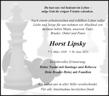Traueranzeige von Horst Lipsky von Frankenpost