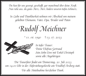 Traueranzeige von Rudolf Meichner von Frankenpost