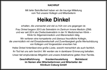 Traueranzeige von Heike Dinkel von Neue Presse Coburg