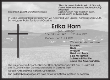 Traueranzeige von Erika Horn von Frankenpost