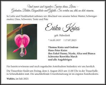 Traueranzeige von Erika Knies von Südthüringer Presse